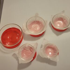 Set Of 5 Glass Storage Bowls Nesting Bowls With Red Plastic Lids